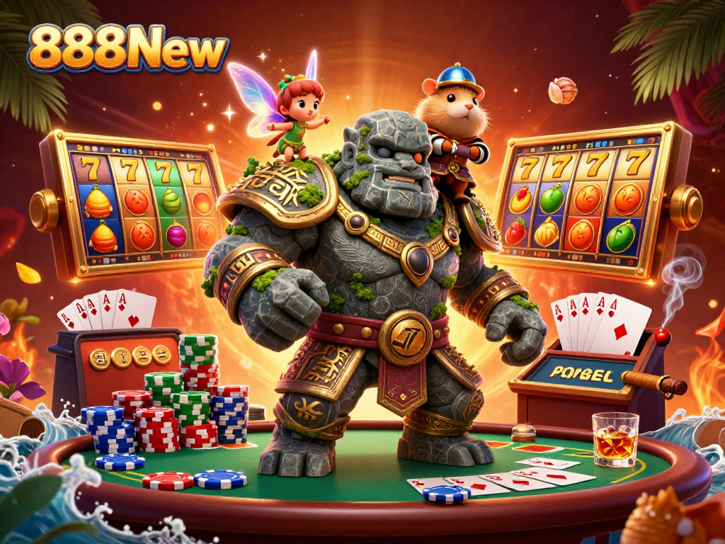 Engage with 888New and experience thrilling slots in this dynamic casino scene with magical characters.