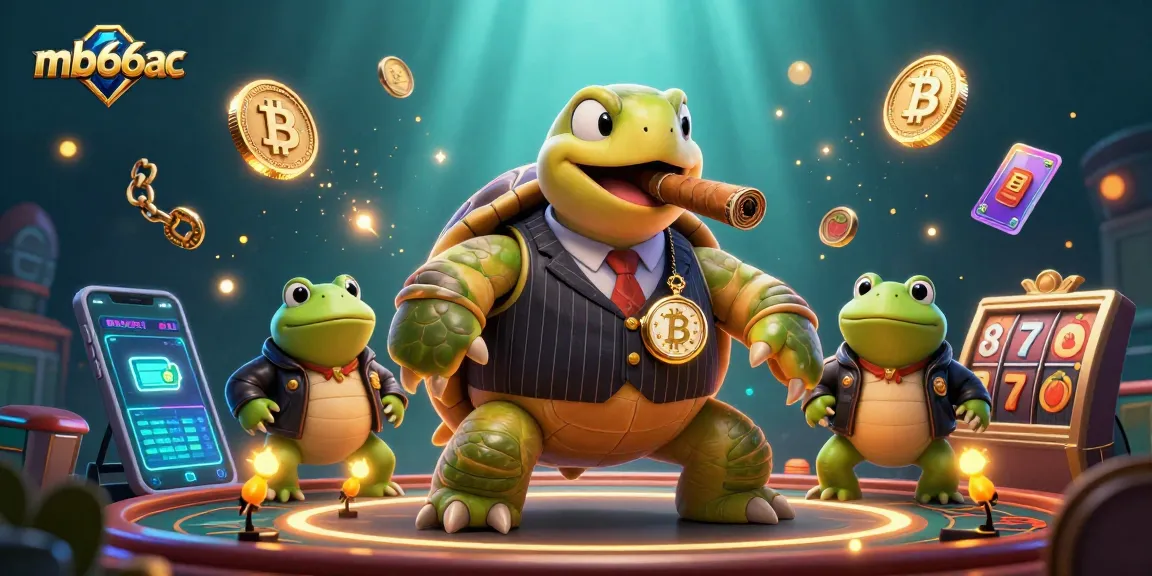 Join the fun at mb66ac, where a cartoon turtle mobster and bullfrog enforcers celebrate casino victories.