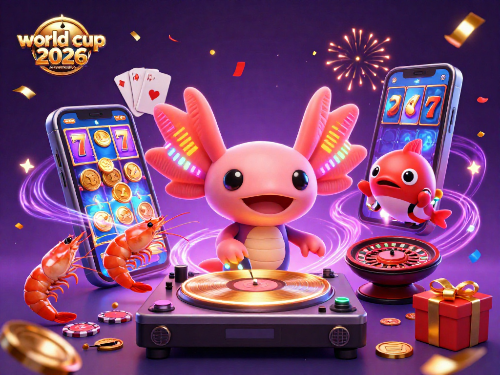 Experience world cup 2026 accommodation with vibrant casino-themed 3D illustration, showcasing neon characters and gambling elements.
