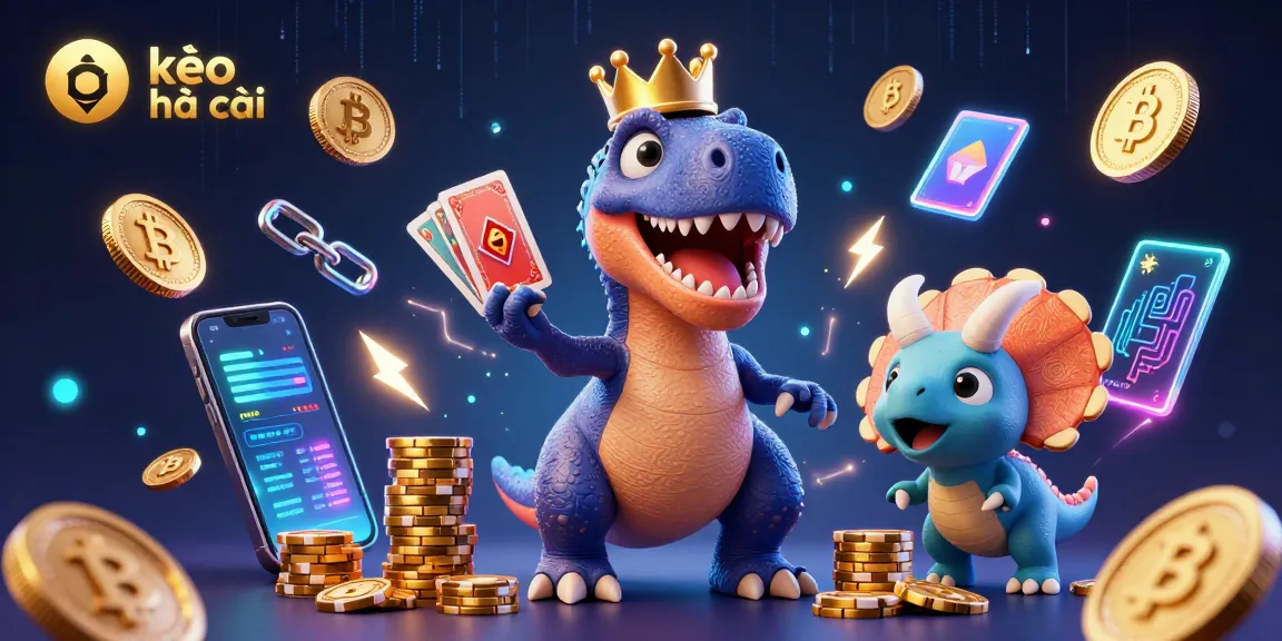 Kèo nhà cái highlights with a T-Rex shuffling cards, showcasing thrilling sports betting action.