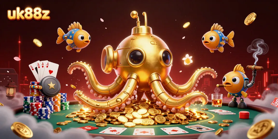 Experience thrilling poker moments with uk88z amidst a scene of golden coins and dramatic casino elements.