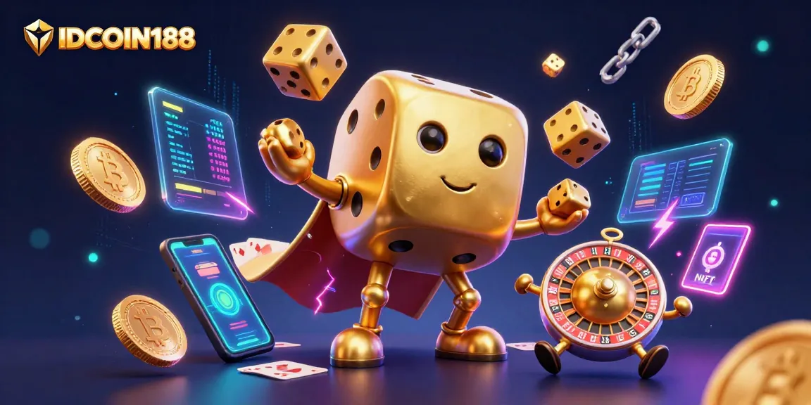 Engage with IDCOIN188's dynamic casino scene, featuring whimsical characters and luxurious symbols.