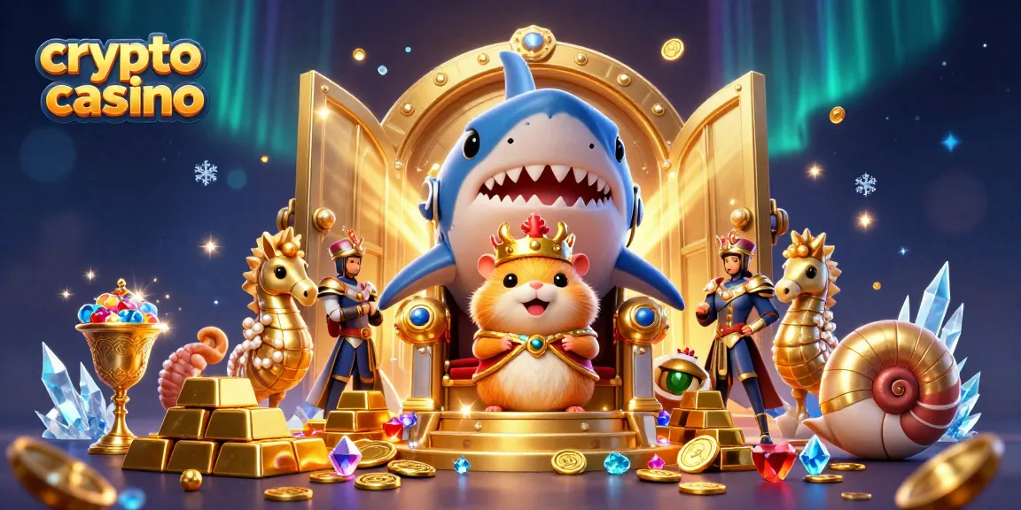 Gioca nel crypto casino con il re dei criceti oro circondato da tesori scintillanti e guardie cavalluccio marino.