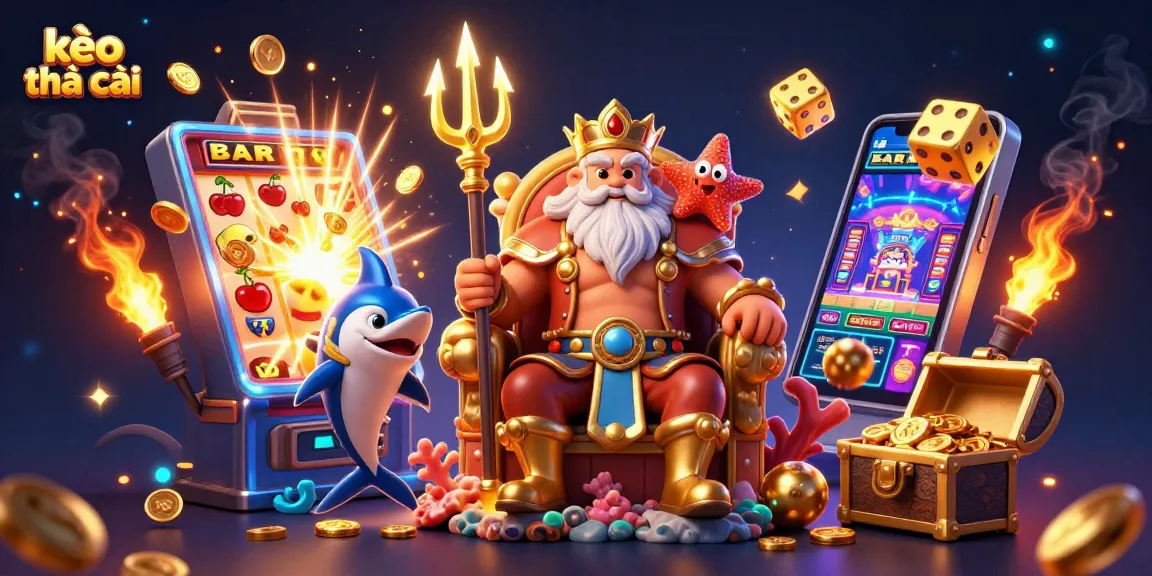 Engage with kèo nhà cái in a vibrant, dynamic casino scene featuring Neptune and treasures.