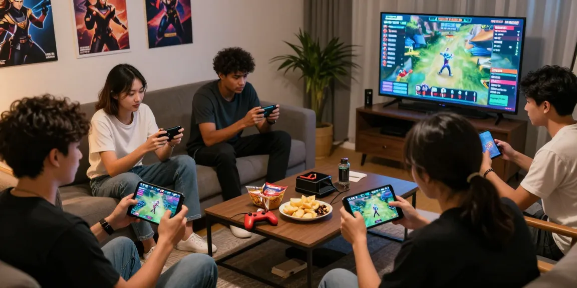 Group of players enjoying MANTRA88 mobile gaming session, showcasing competitive gameplay and community atmosphere in a cozy living room.