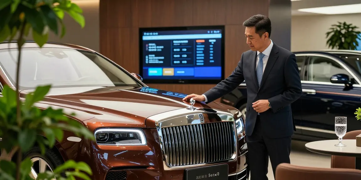 Menikmati mobil mewah LUXURY 777 di showroom elegan dengan detail premium.