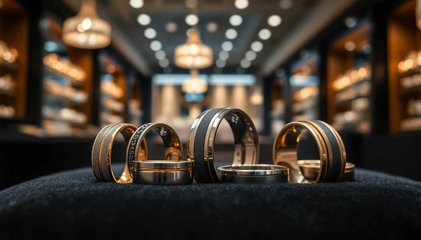 Showcasing stunning tungsten metal rings with intricate designs and high polish.