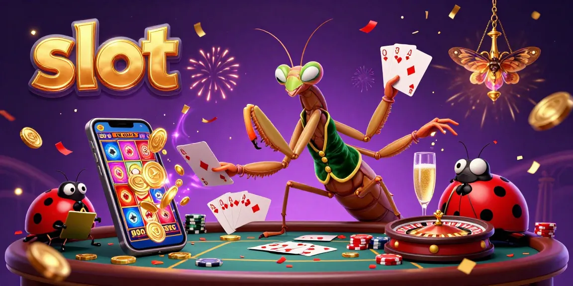 Experience the excitement of slot play with this vibrant illustration showcasing a gambling scene filled with rich game elements and characters.