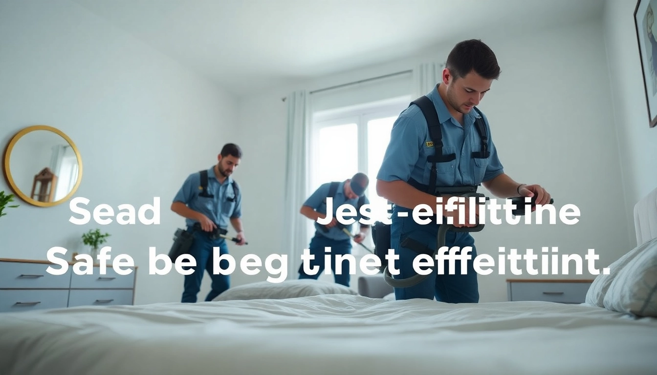 Bed bug exterminators effectively treating a modern bedroom environment.