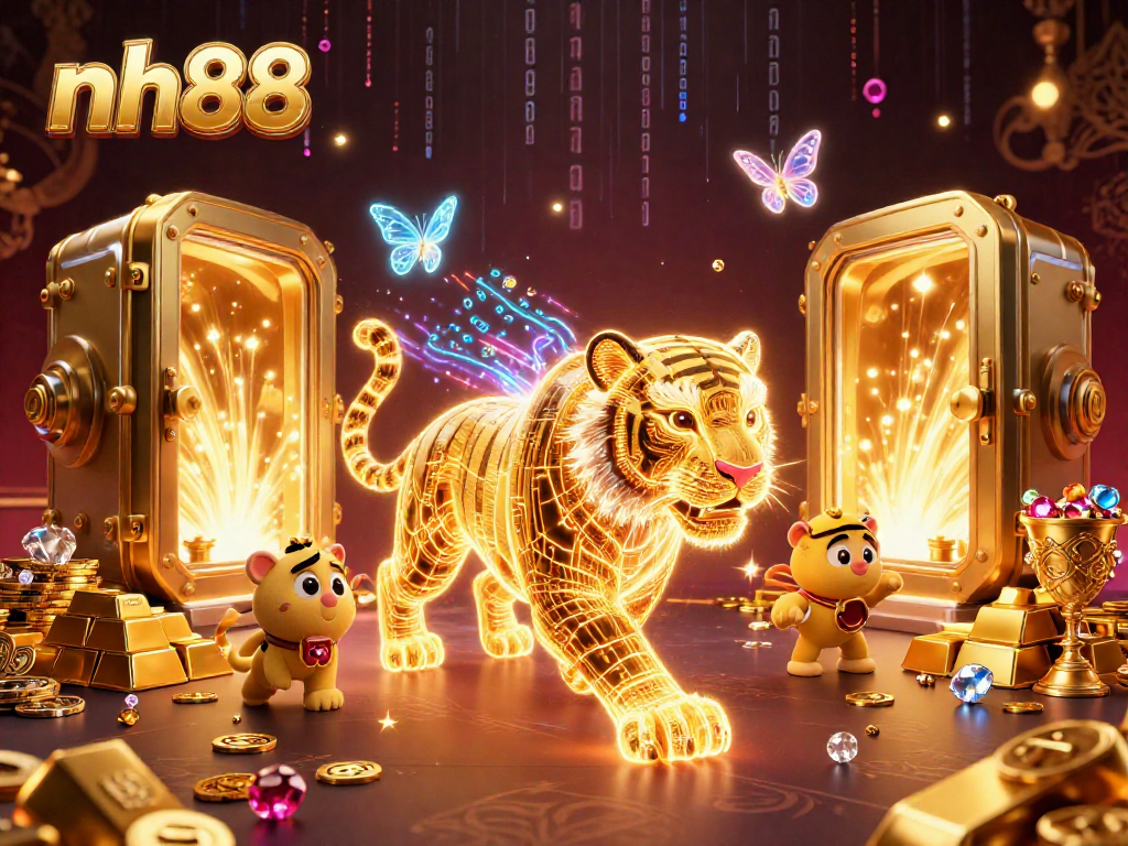 Experience thrilling wins at nh88 with a golden tiger and dazzling treasures in a vibrant casino setting.