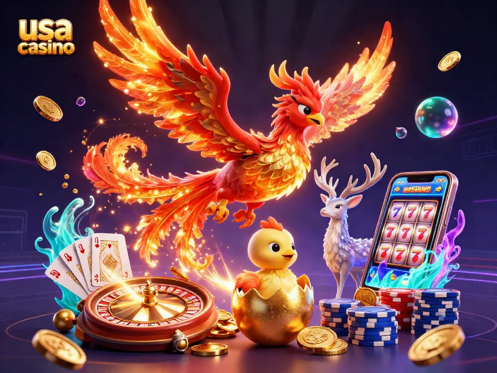 Win big at usa casino with a vibrant scene of dynamic characters and thrilling game elements.