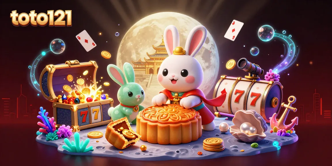 Toto121 ignites the reels of fortune with a vibrant lunar casino scene full of treasures.