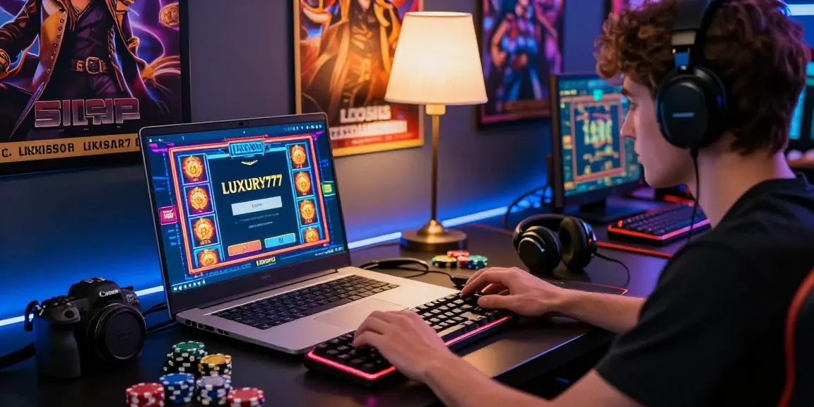 Pengguna menggunakan perangkat laptop untuk Login LUXURY777 menikmati permainan slot online yang mengasyikkan.