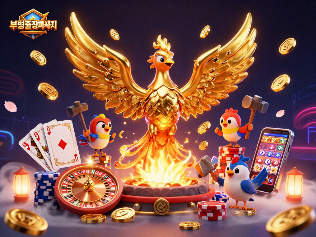 Experience the thrilling action of 부평출장마사지 with golden phoenix and casino elements in vibrant 3D detail.