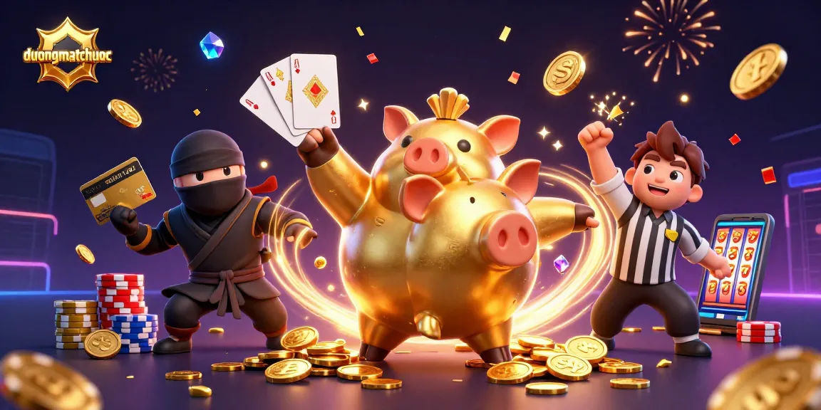 Experience exciting wins with duongmatchuoc, showcasing a stunning piggy bank and dynamic casino elements.