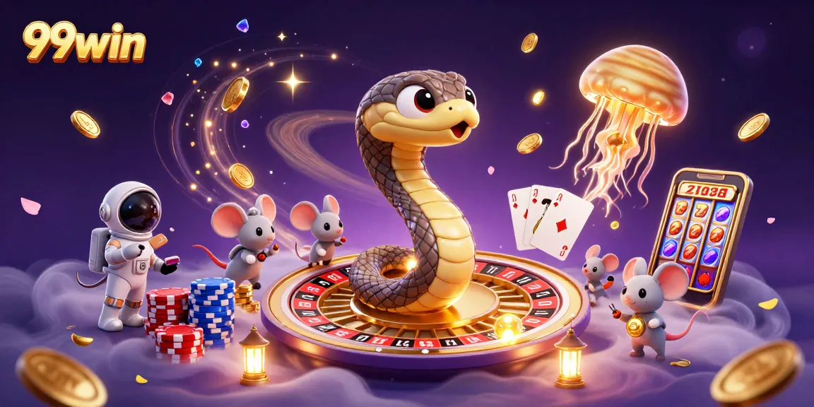 Engage with 99win's thrilling cosmic casino featuring vibrant characters and dynamic gaming elements.