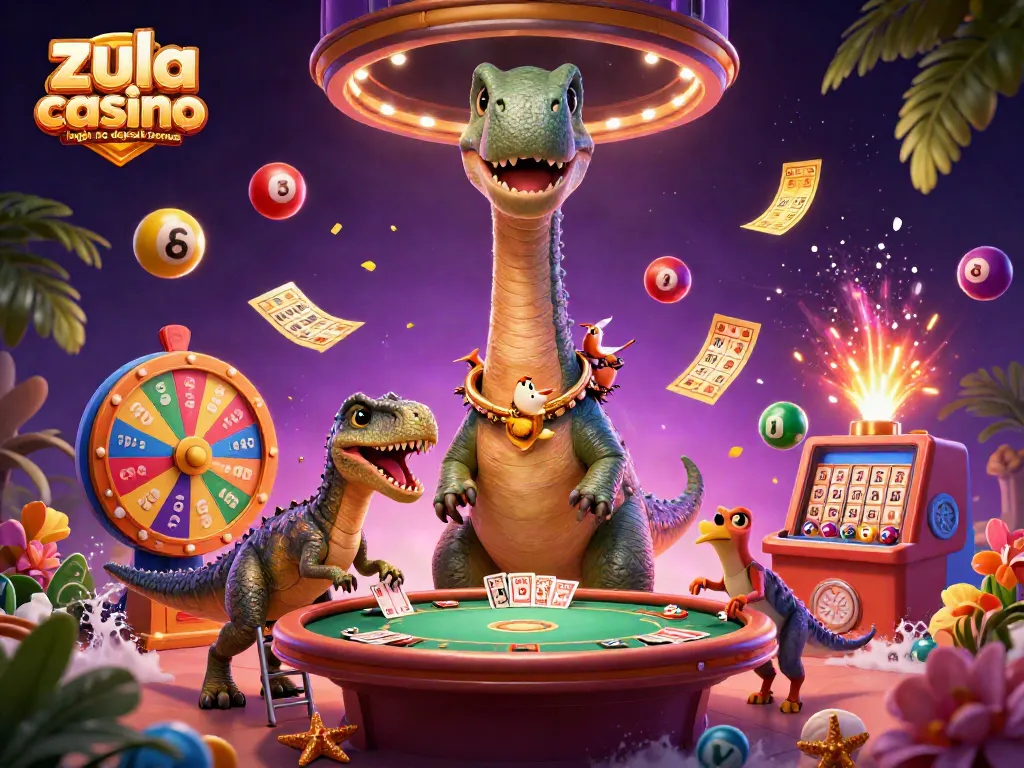 Play at Zula Casino with a no deposit bonus for Gold Coins and Sweeps Coins in a lively scene.