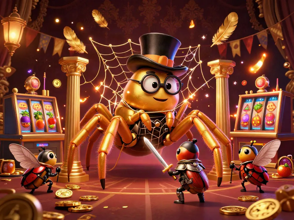Menangkan jackpot di dewataslot888 dengan tarantula emas dan ksatria kecil di arena kasino.
