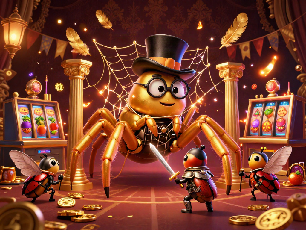 Menangkan jackpot di dewataslot888 dengan tarantula emas dan ksatria kecil di arena kasino.