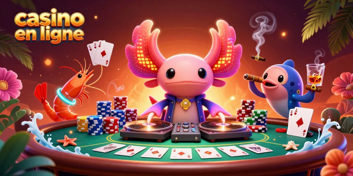 Offre un aperçu coloré et dynamique du casino en ligne avec des personnages dansants et des jeux de poker.