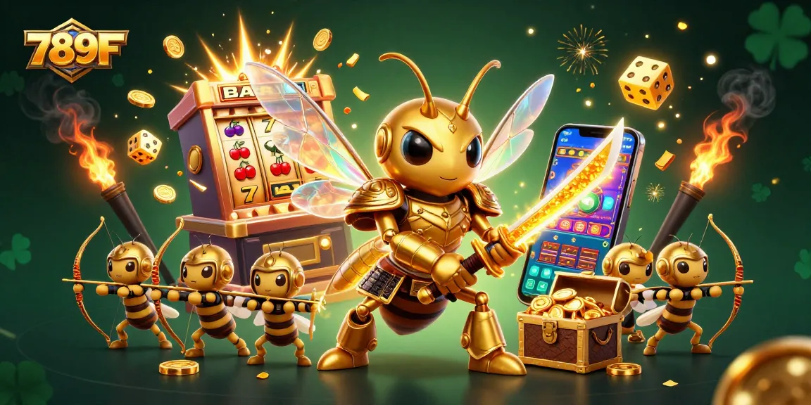 Win big at 789F with a vibrant scene of a golden hornet in a casino jackpot explosion.