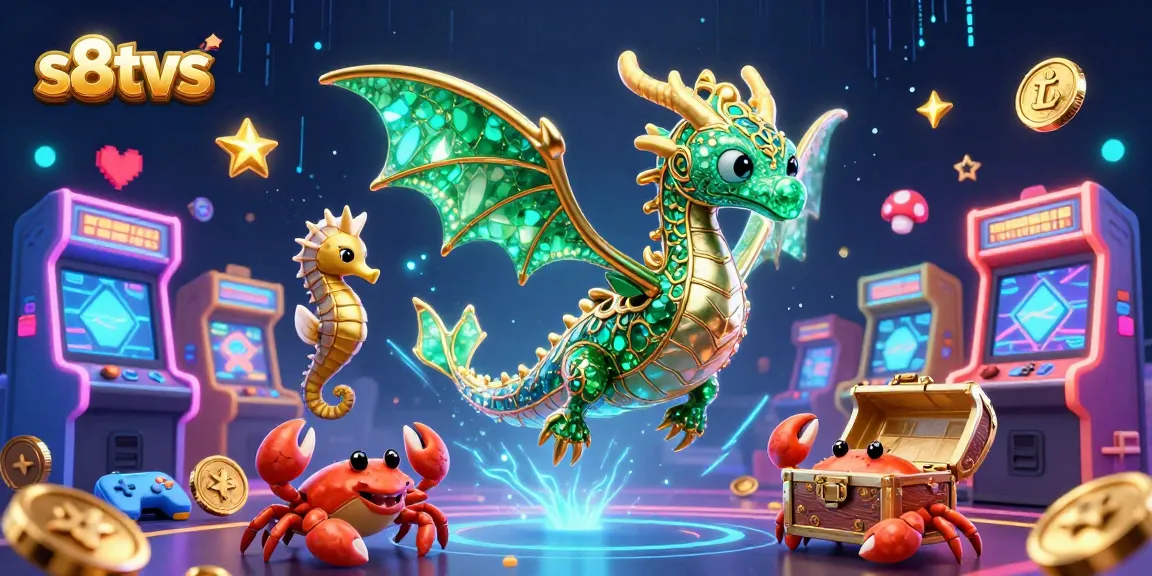 Play and win with s8tvs, featuring a magical sea dragon amidst vibrant gaming elements.