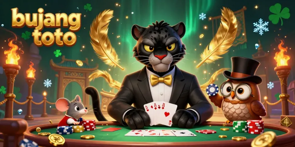 Experience thrilling gameplay at bujang toto with a stylish panther dealer and whimsical casino characters.