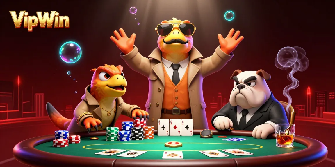 Raptors in tuxedo entering VIP lounge at VipWin casino, poker action happening around.