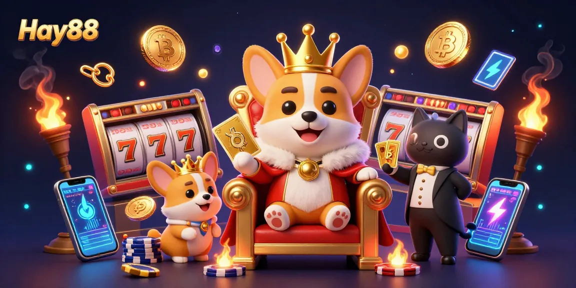 Engage with Hay88's thrilling gaming experience as whimsical characters navigate a vibrant casino world.