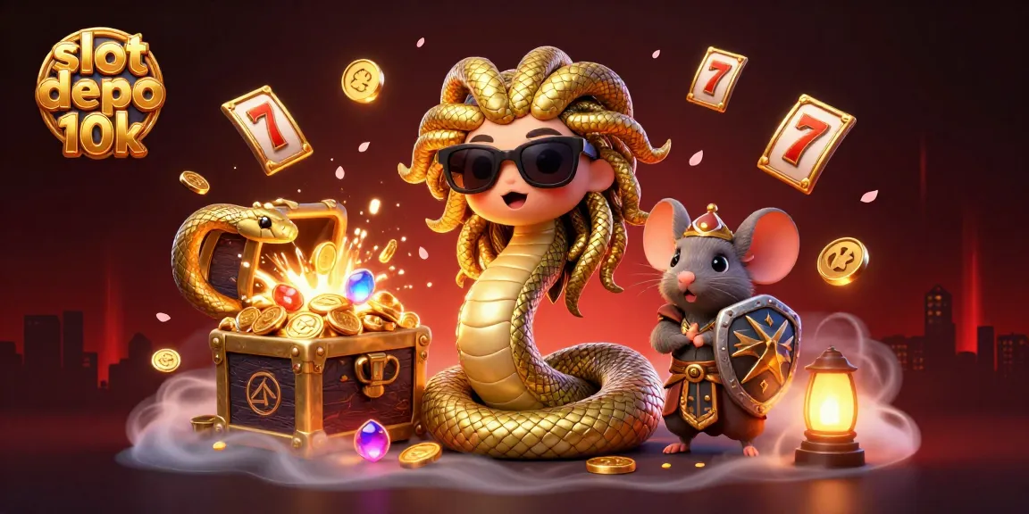 Experience the excitement of slot depo 10k with colorful gems and gold coins in a vibrant casino scene.