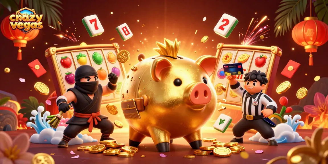 CrazyVegas showcases thrilling slot action with a piggy bank sumo wrestler, ninja, and samurai.