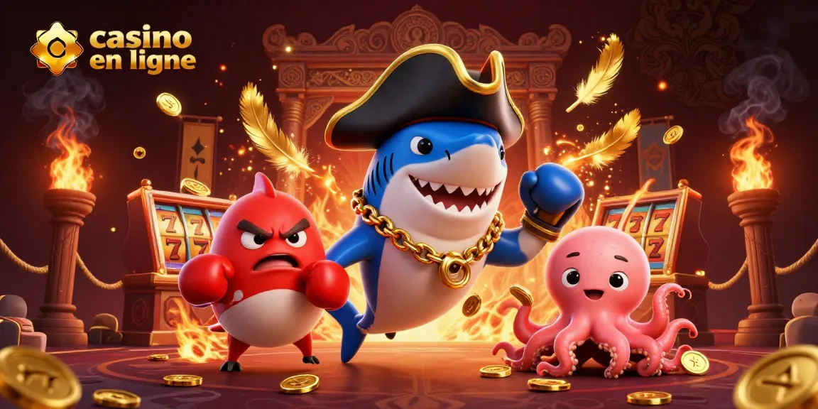 Gagnez avec le casino en ligne : un requin pirate, un poisson-globe et un bébé pieuvre riches en pièces d'or.