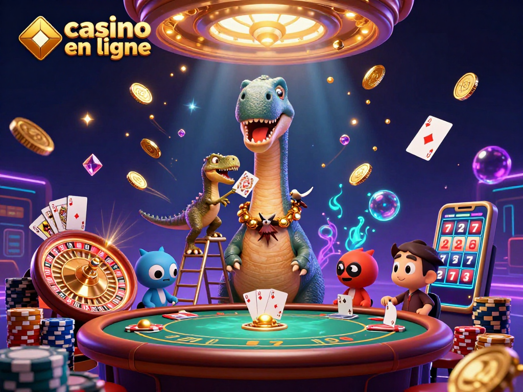 Des jeux excitants dans un casino en ligne avec un brontosaurus interactif et un croupier intelligent.