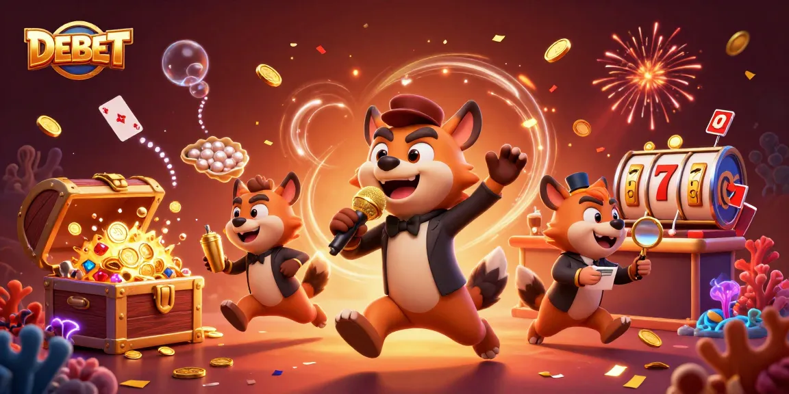 DEBET hyenas in a lively casino scene mixing drinks, telling jokes, and checking IDs while celebrating