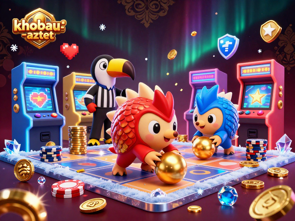 Experience the excitement of khobau-aztec featuring rival pangolins bowling through poker chips in a vibrant casino atmosphere.