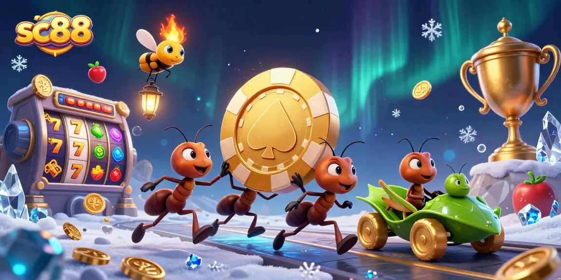 Celebrate wins with sc88 as ants on a heist showcase golden poker chips in 3D!