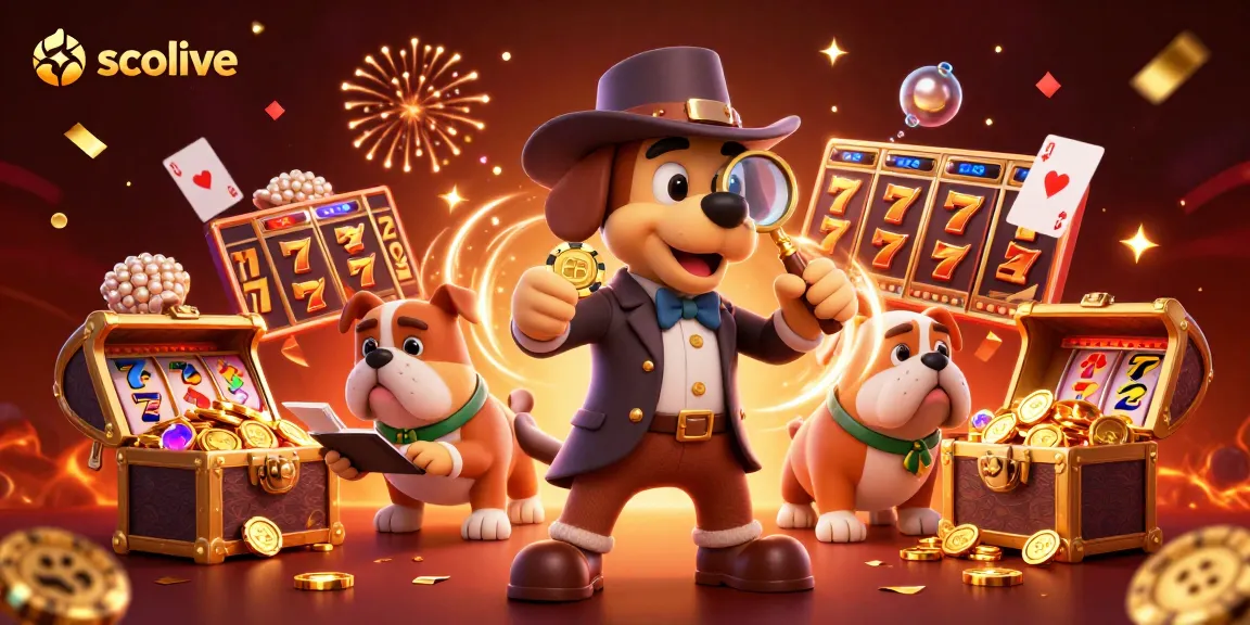 Socolive captures thrilling poker action with cartoon detectives uncovering golden chip clues amid vibrant casino treasures.