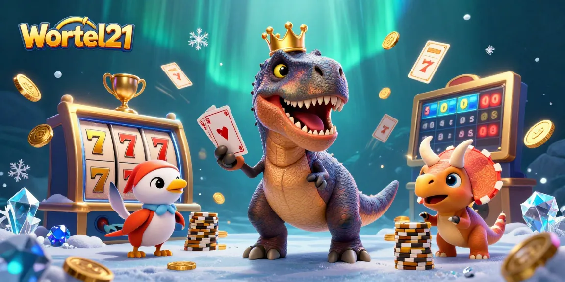 Wortel21 menghibur dengan slot yang menarik dan chip emas dalam ilustrasi perjudian ceria.