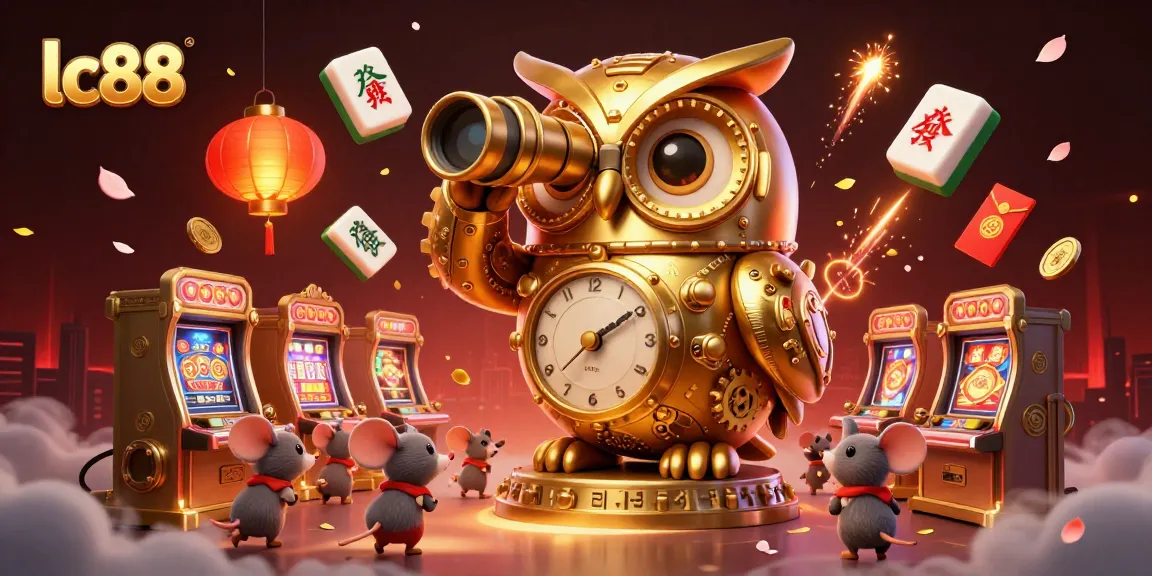 Experience the thrills of lc88 with a vibrant 3D casino illustration showcasing a golden owl, slot machines, and festive game elements.