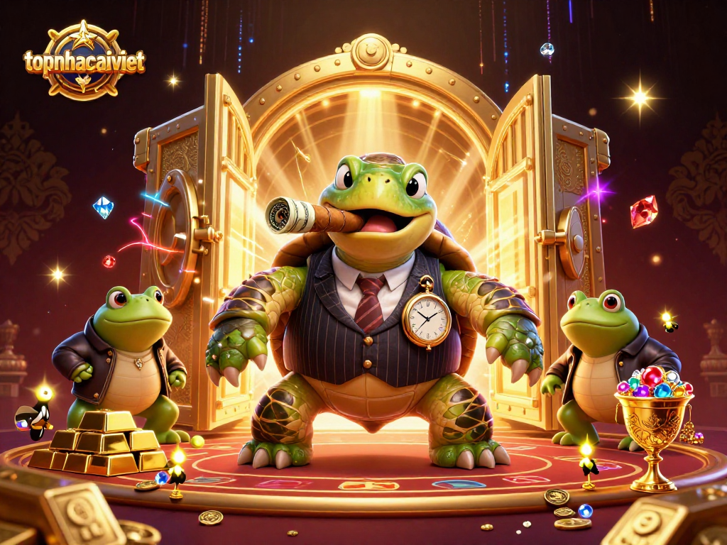 Experience winning moments at topnhacaiviet with a turtle in a casino scene packed with treasures.