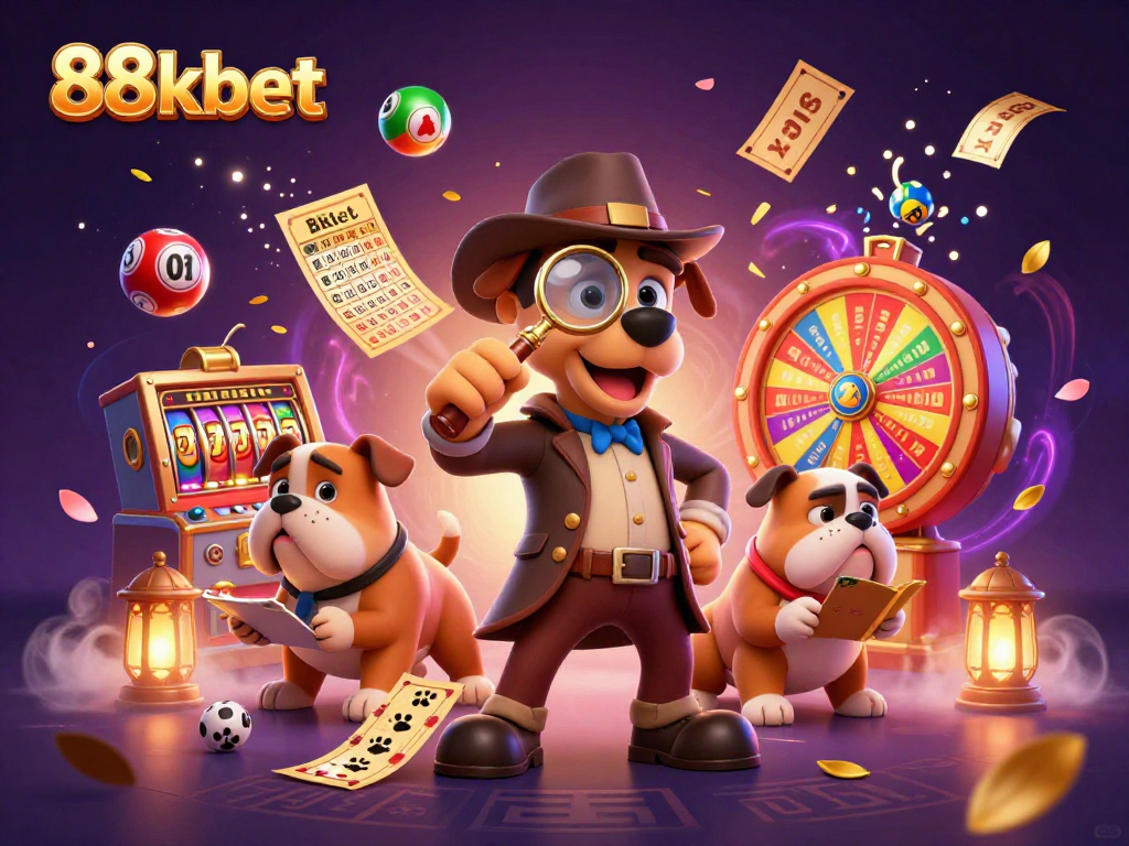 Join the 88kbet detective duo spotting hidden treasures in a vibrant casino scene.