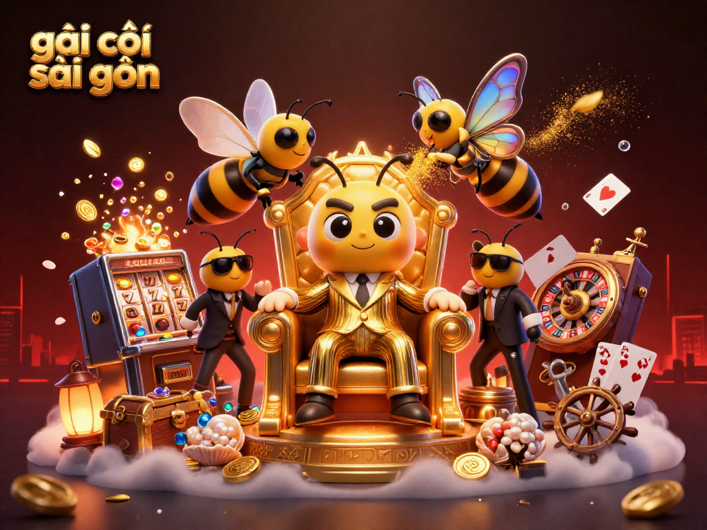 Gái gọi sài gòn meets casino luck with a dazzling bumblebee mob boss in a vibrant 3D scene.