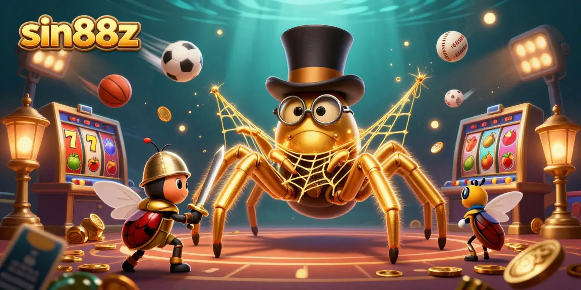 Engage with exciting gameplay at sin88z, featuring a vibrant 3D scene of animated casino elements.