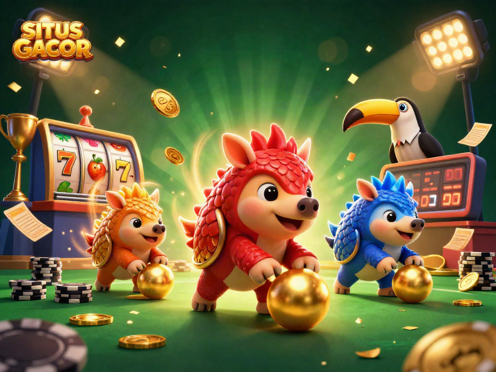 Experience excitement with SITUS GACOR as cartoon pangolins roll balls and spin slot reels.