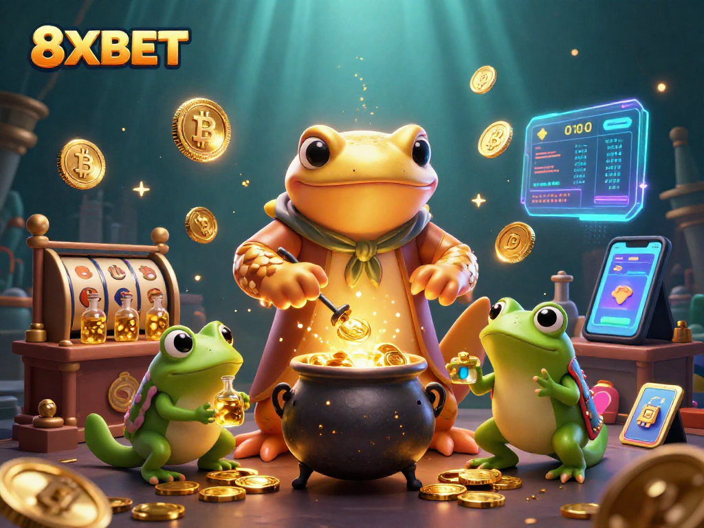 Launch into gaming excitement with 8XBET's treasure-filled adventure featuring enchanting characters in a vibrant casino