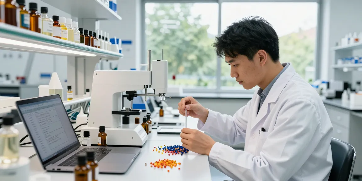 Fragrance Beads Manufacturer laboratory scene showcasing perfumer blending scents for innovative air diffusion solutions