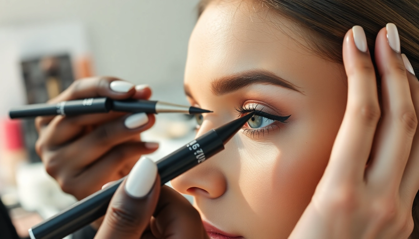 Applying tattoo eyeliner pen with precision for a flawless look