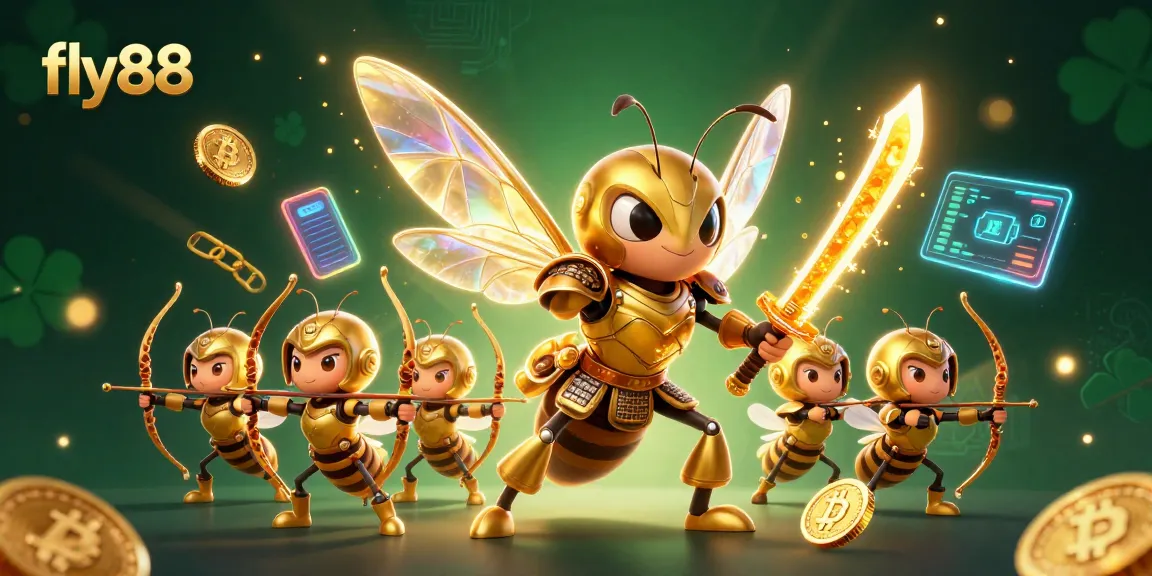 Engage with fly88's vibrant gaming scene featuring a golden hornet samurai highlighting thrilling online casino action.