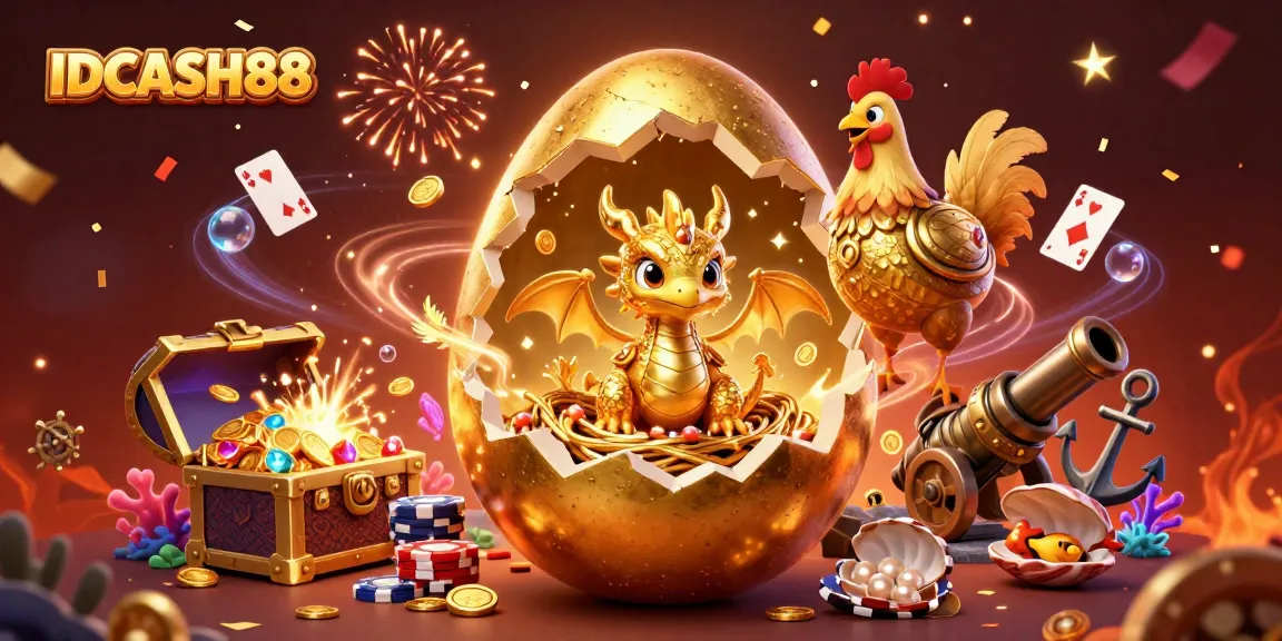 Engage in thrilling gameplay with IDCASH88's golden dragon treasures and poker chips.