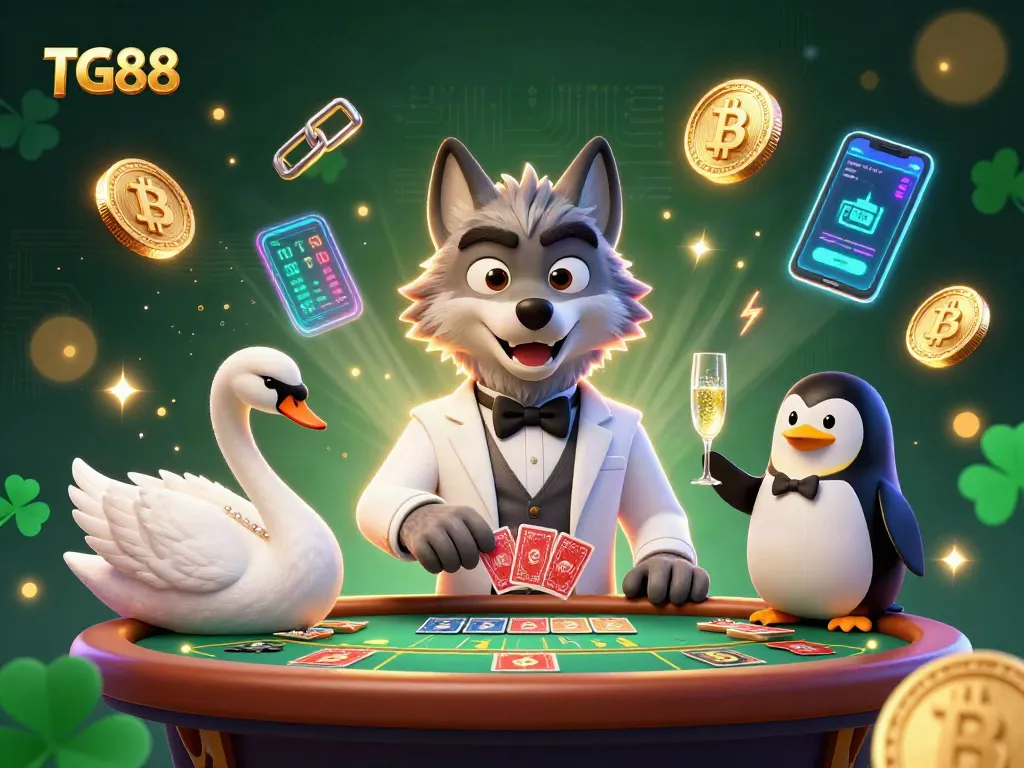 Join the TG88 adventure as a debonair wolf, elegant swan, and penguin sommelier hit the casino!